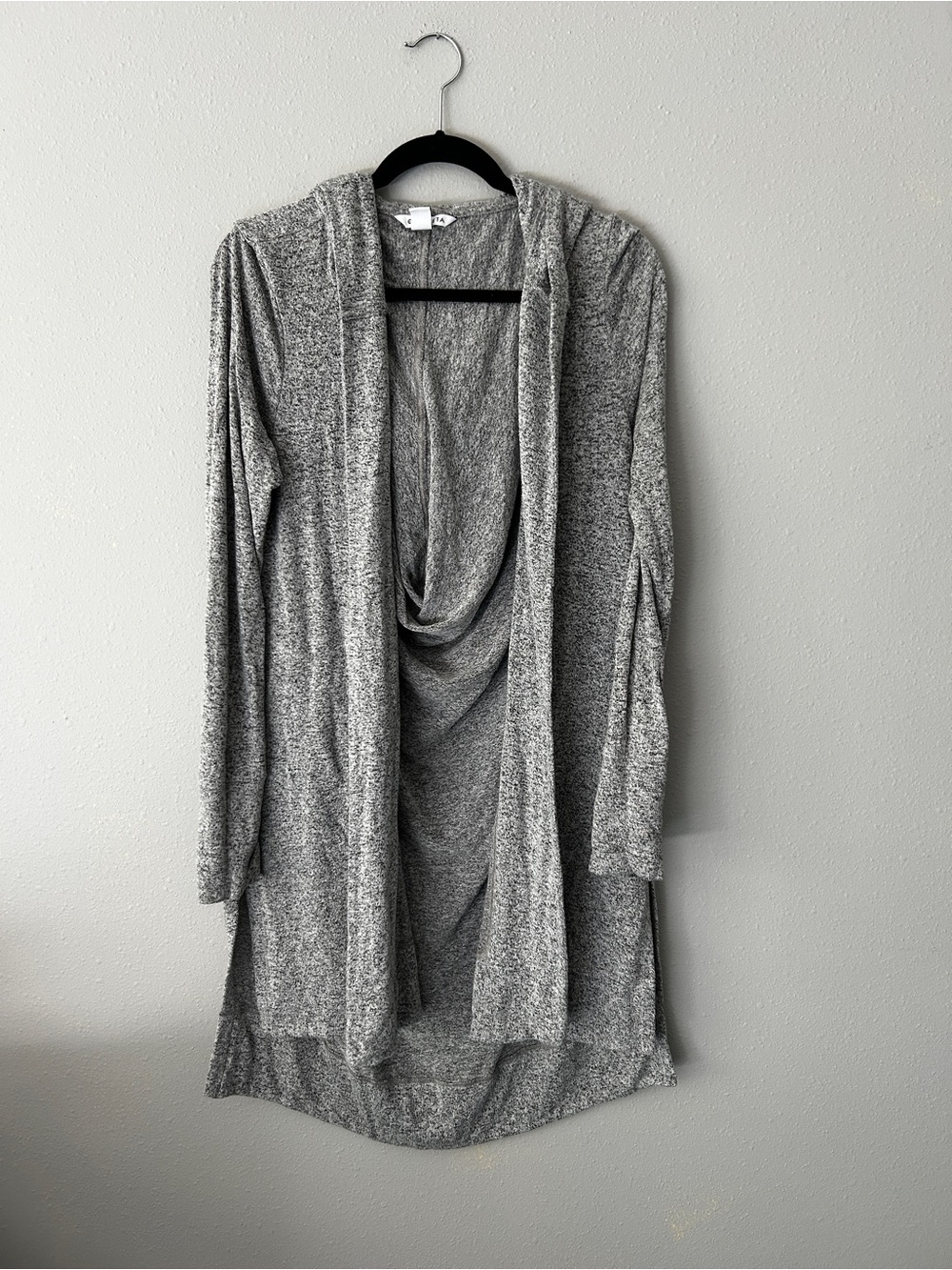 Athleta Harmony Wrap Gray Open-Front Draped Cardigan with Hood
